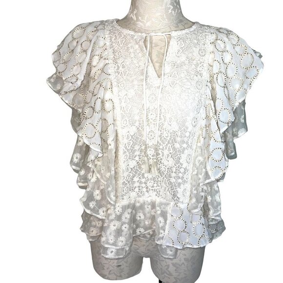 Verb By Pallavi Singhee Allyson Lace Blouse Womens Size Large L Ruffled White - Picture 9 of 11